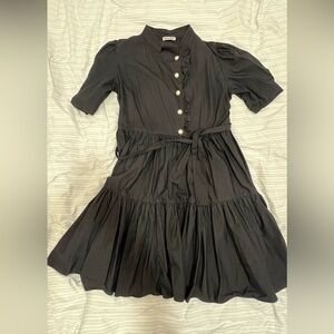 BATSHEVA DRESS - Pearl-Button Black Cotton Dress